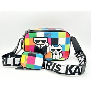 Karl Lagerfeld Crossbody Multi Combo Colors Camera Bag Purse & Mini Wallet NWT